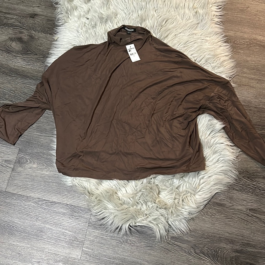 Nwt, Express Brand, Mock Neck, Brown Long Sleeve Shirt